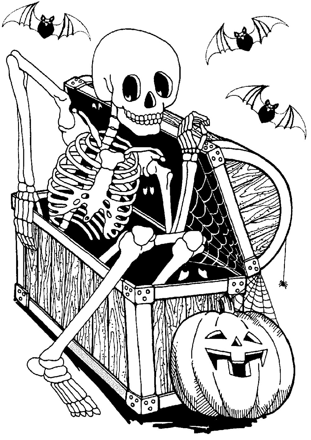 Skeleton In Coffer Halloween Coloring Pages For Adults Page Coloring Paris