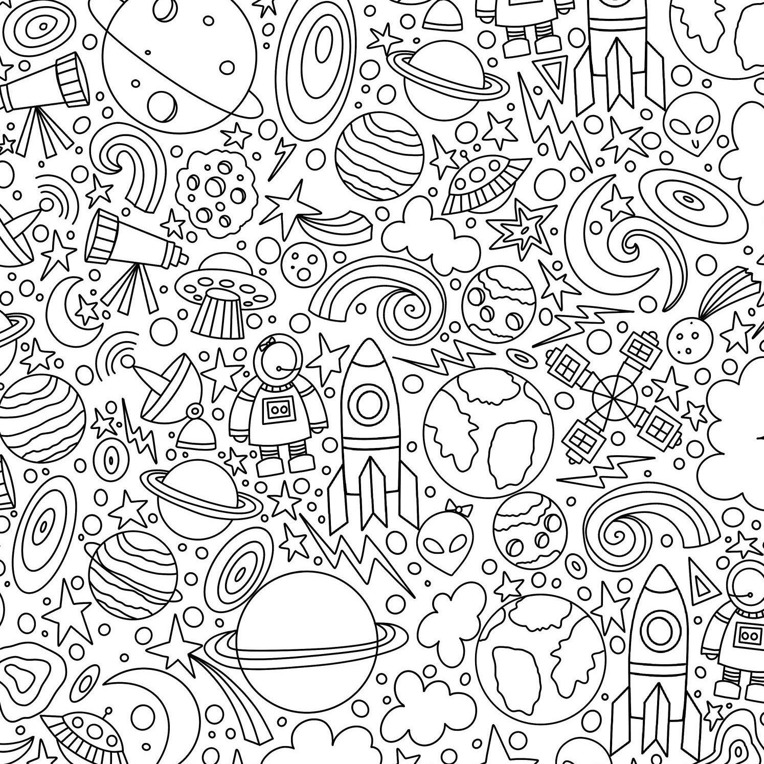Space Astronomy Science Hand Drawn Coloring Page Printable School Birthday Party Decor Etsy