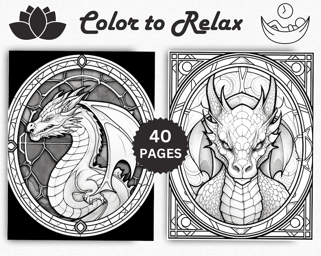 Stained Glass Dragon Adult Coloring Book Adult Fancy Animal Coloring Pages For Adult Printable
