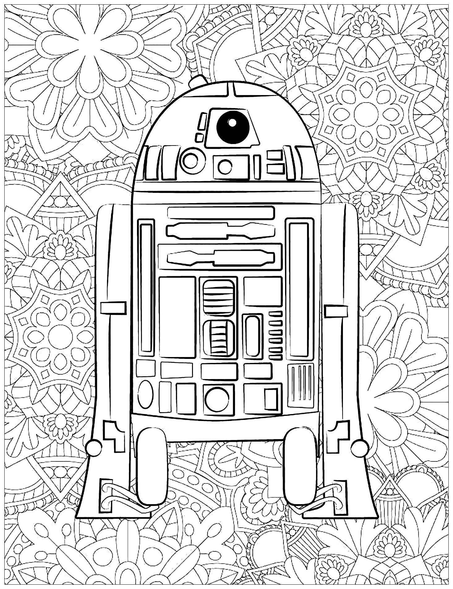 Star Wars R2D2 And Complex Background Star Wars Coloring Pages For Kids