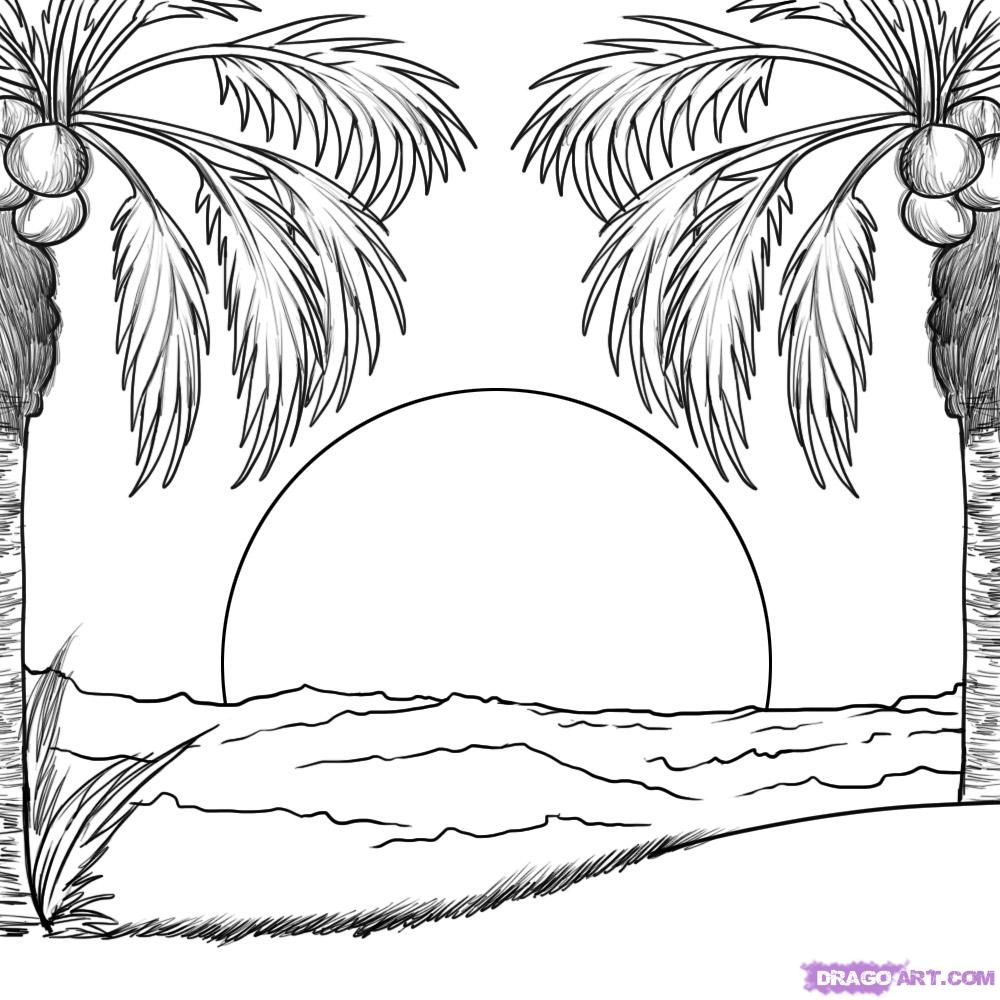 Printable Sunset Coloring Page