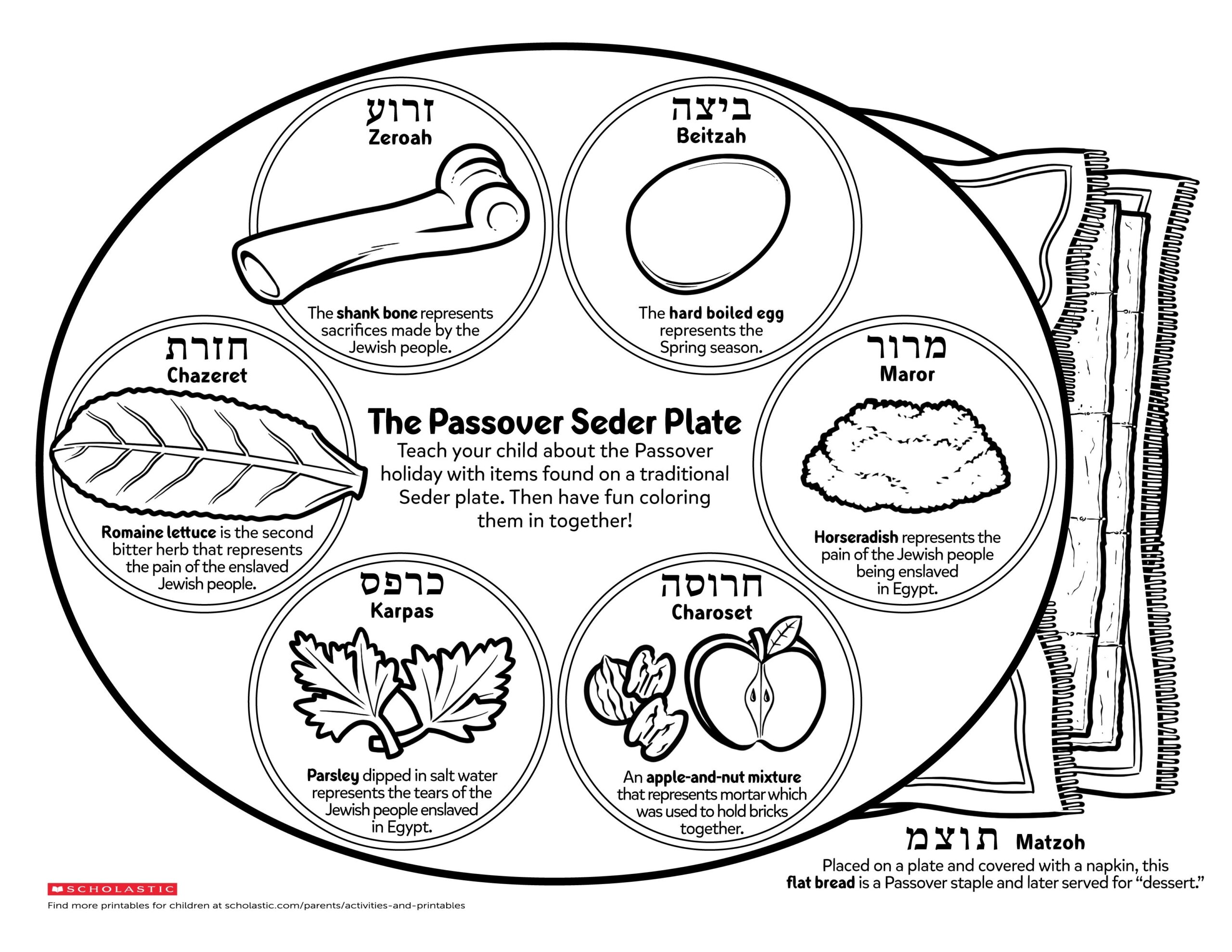 Teach Your Little One About The Jewish Holiday Passover By Coloring In This Traditional Seder