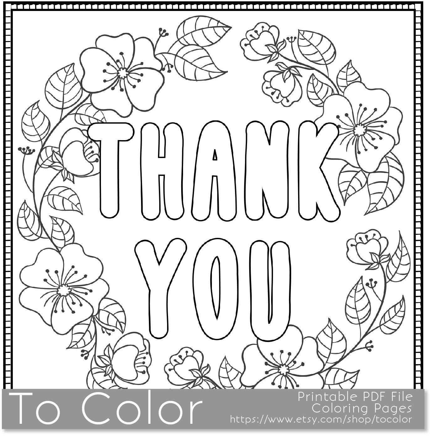 Thank You Printable Coloring Page For Adults PDF JPG