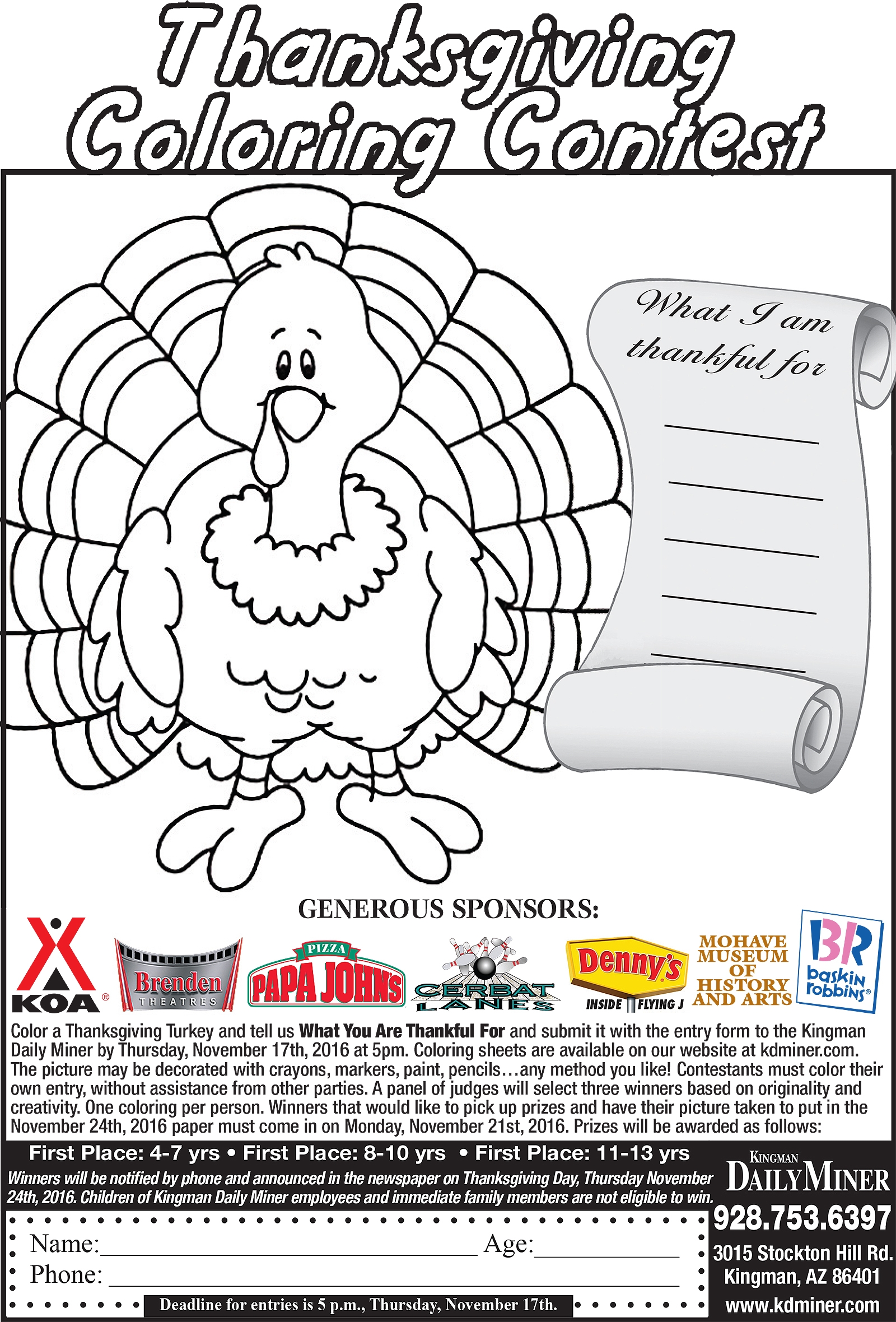 Thanksgiving Coloring Contest Is Just For Kids Kingman Daily Miner Kingman AZ