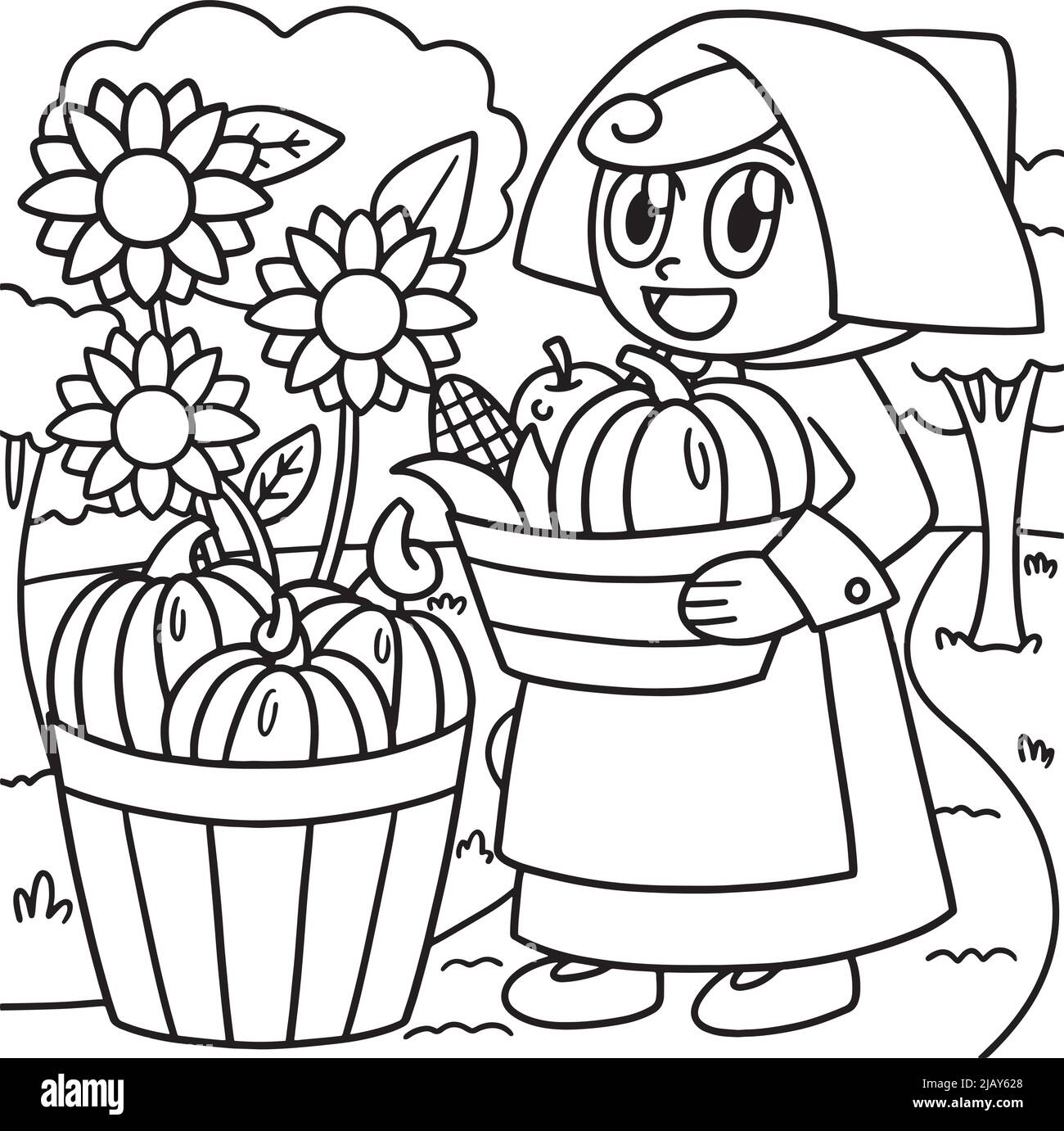 Thanksgiving Pilgrim Girl Coloring Page For Kids Stock Vector Image Art Alamy