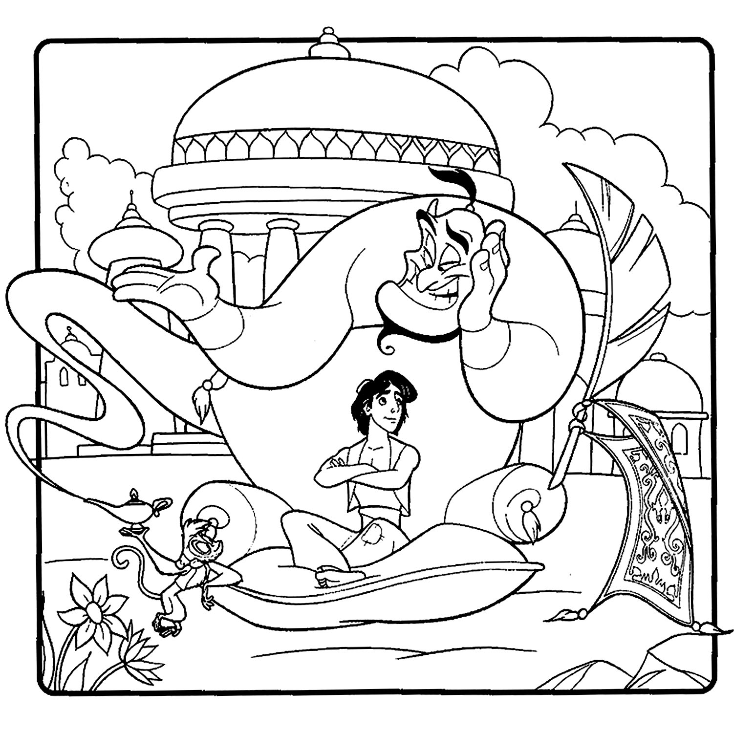 The Genie And Aladdin Aladdin Coloring Pages For Kids
