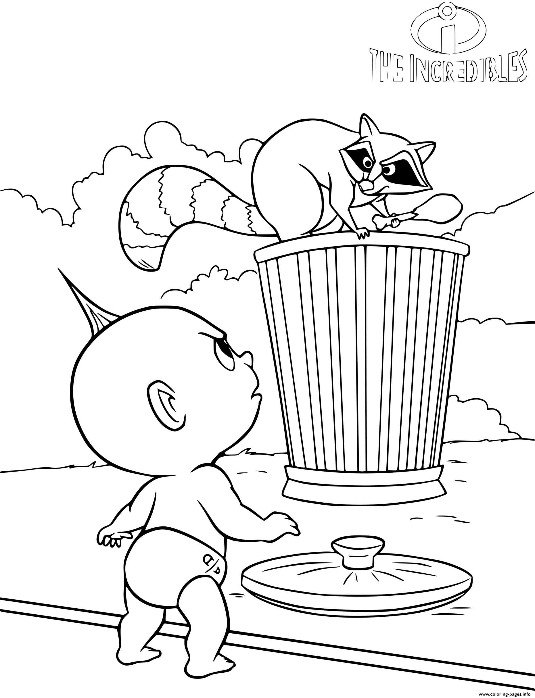 The Incredibles Jack Jack And Racoon Coloring Page Printable