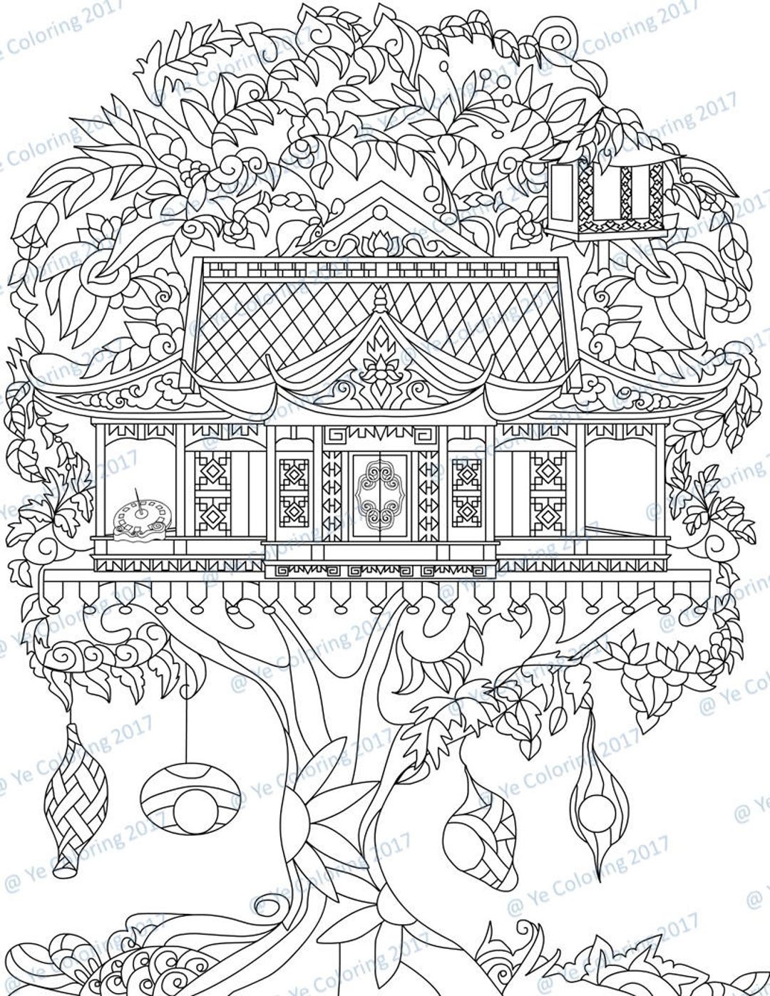 Tree House Coloring Page Printable File Etsy