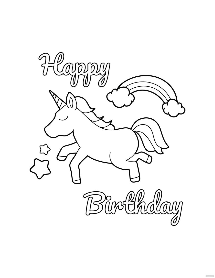 Unicorn Birthday Coloring Page In Illustrator PDF SVG JPG EPS PNG Download Template