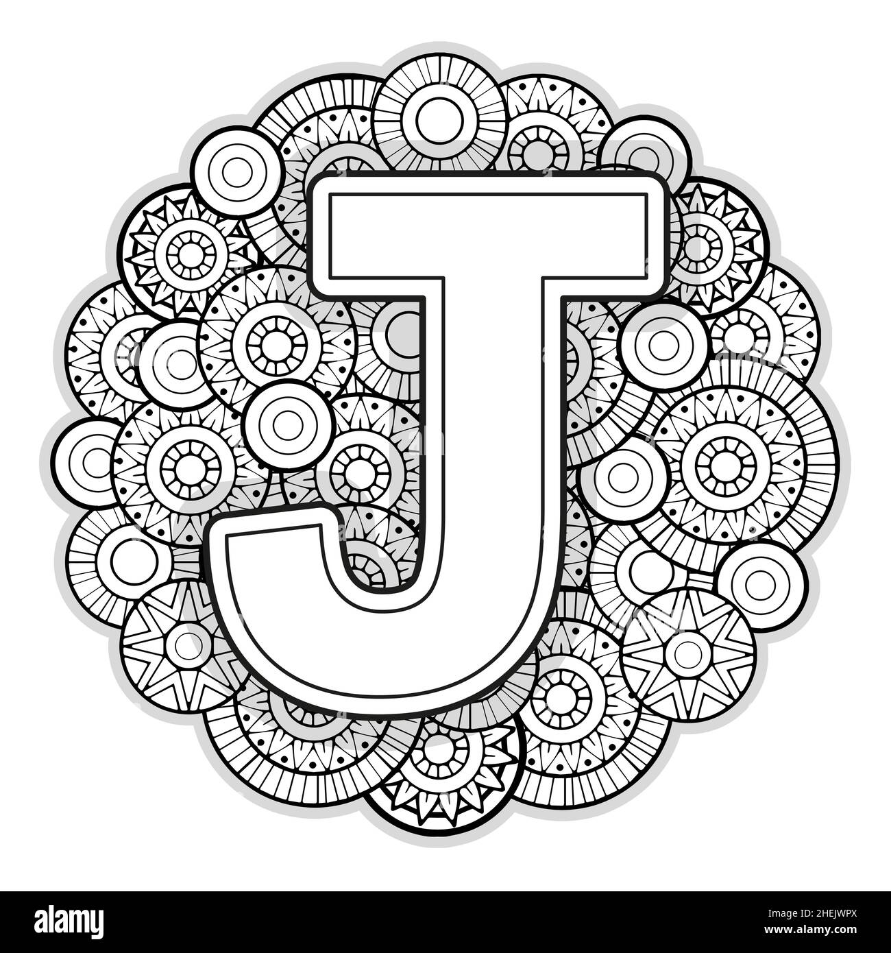 Vector Coloring Page For Adults Contour Black And White Capital English Letter J On A Mandala Background Stock Vector Image Art Alamy