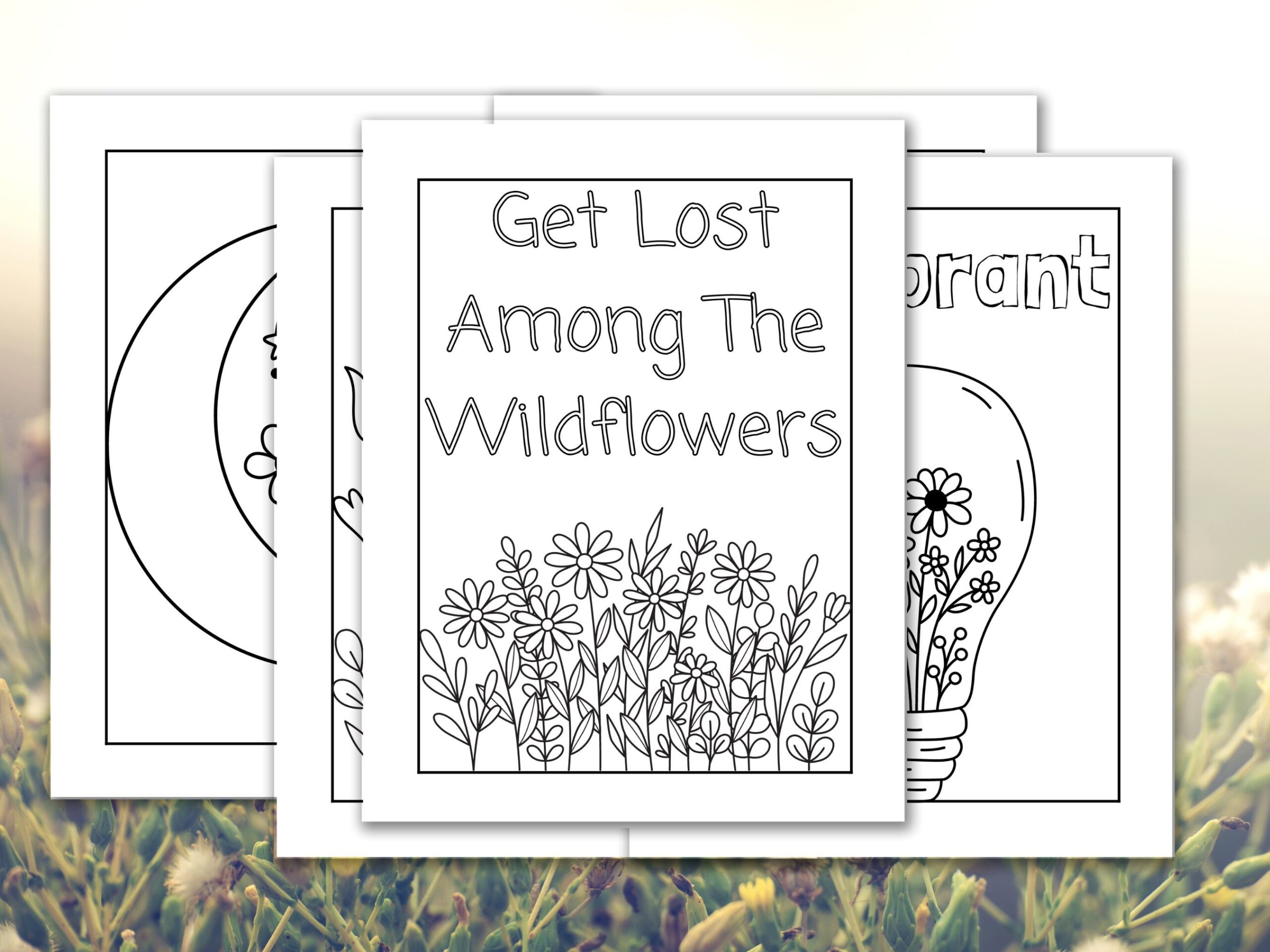 Wildflower Coloring Page Bundle Printable Instant Download Etsy