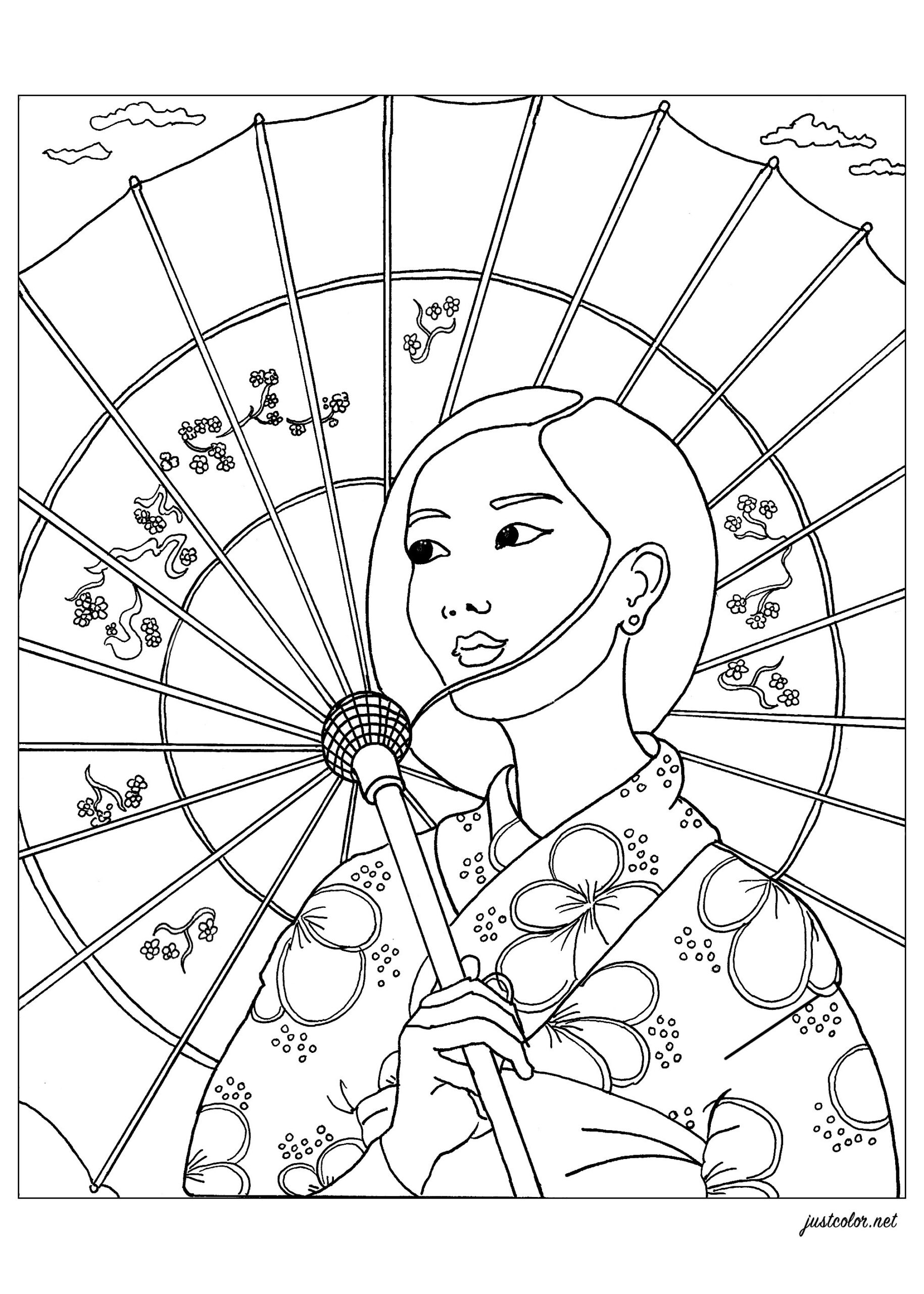 Young Woman In Japan Japan Coloring Pages For Adults