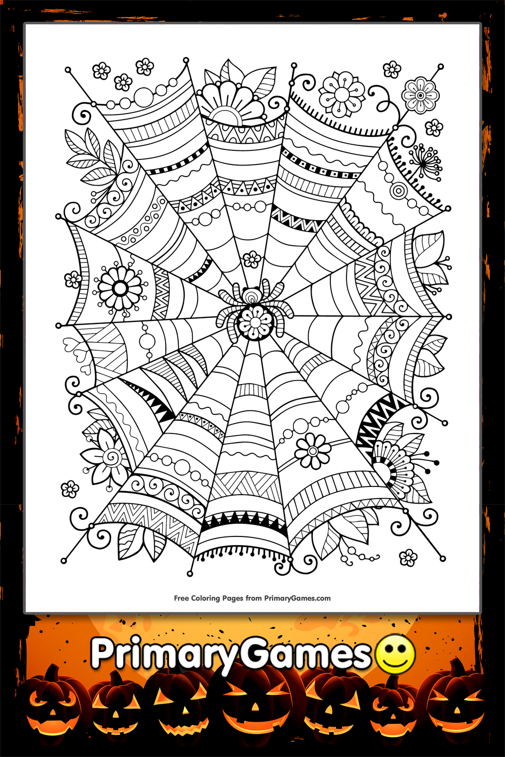 Zentangle Spider Web Coloring Page FREE Printable PDF From PrimaryGames