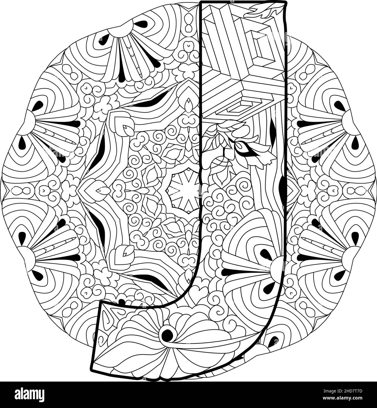 Zentangle Stylized Alphabet Letter J On Mandala Vector Illustration For Coloring Page Ethnic Pattern Stock Vector Image Art Alamy