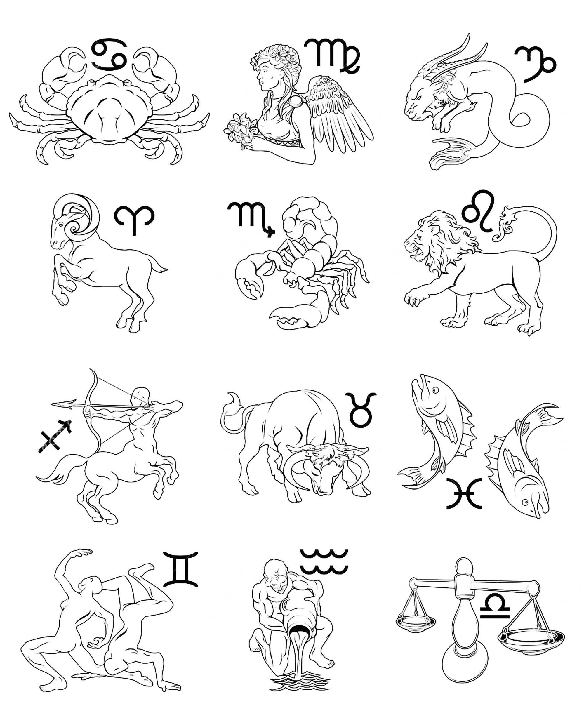 Zodiac Signs Astrology Horoscope Myths Legends Coloring Pages For Adults