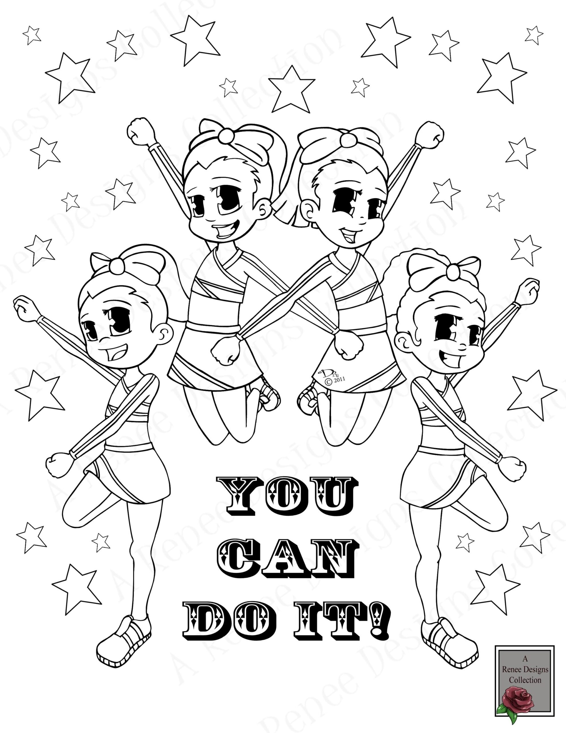 Cheerleader Coloring Page Cheer Squad Sheet Team Girl Drawing Positive Artwork Summer Activities For Children Fun Design For Kids Etsy