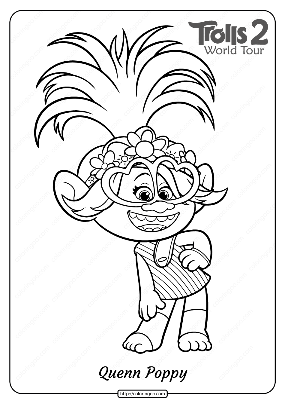 free printable trolls 2 queen poppy coloring page