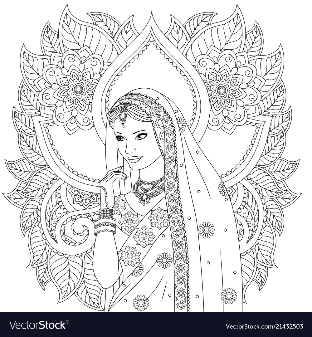 indian girl coloring pages royalty free vector image