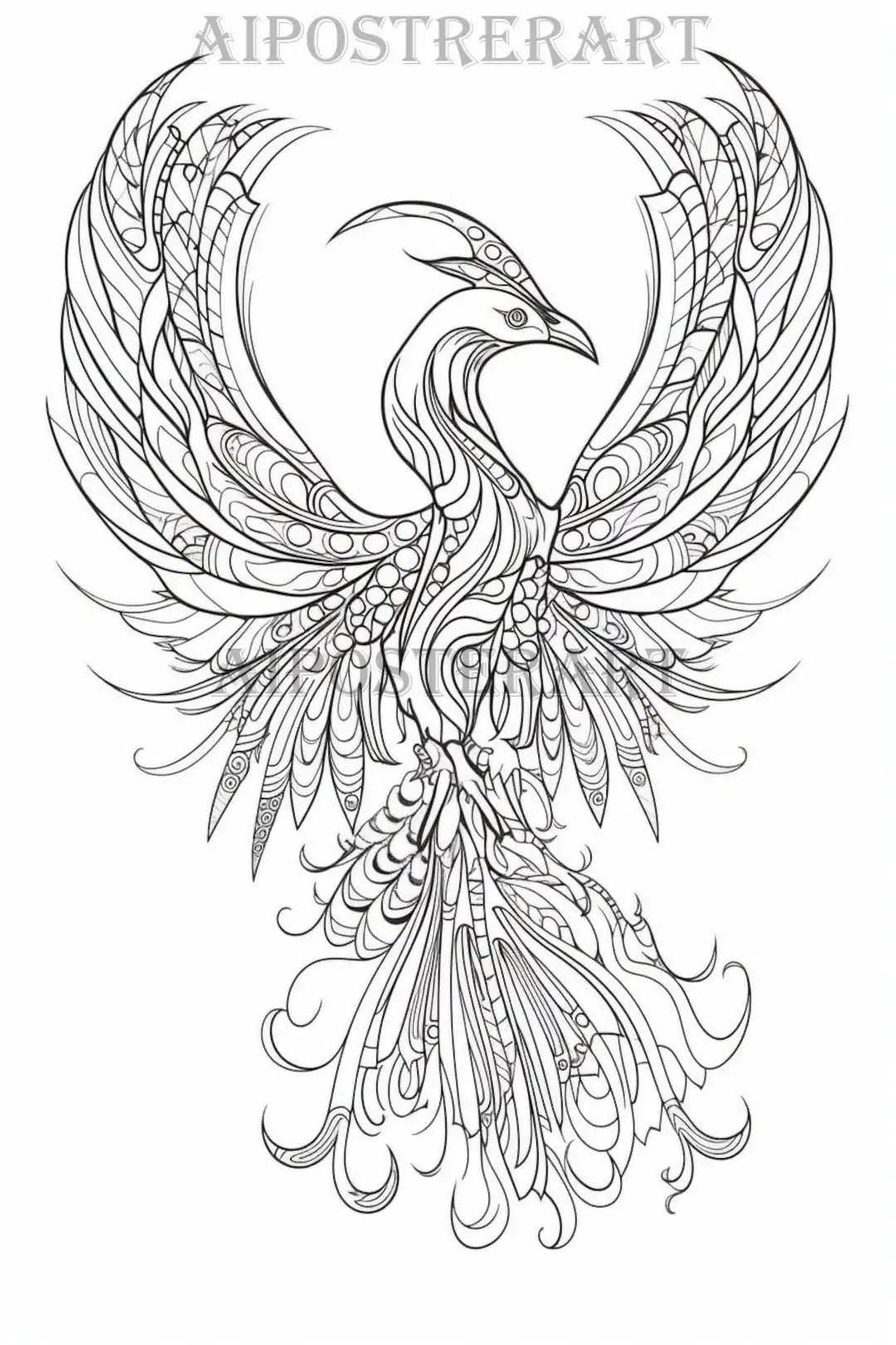 phoenix coloring sheet for adults printable coloring page advanced coloring digital file high